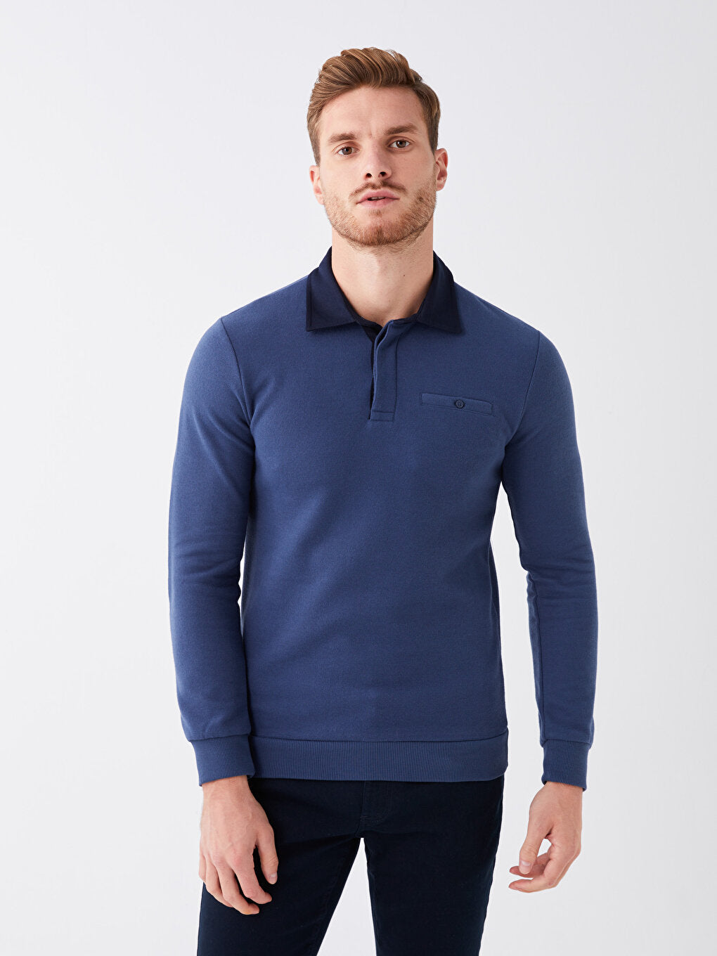 Polo Neck Long Sleeve Men's Sweatshirt