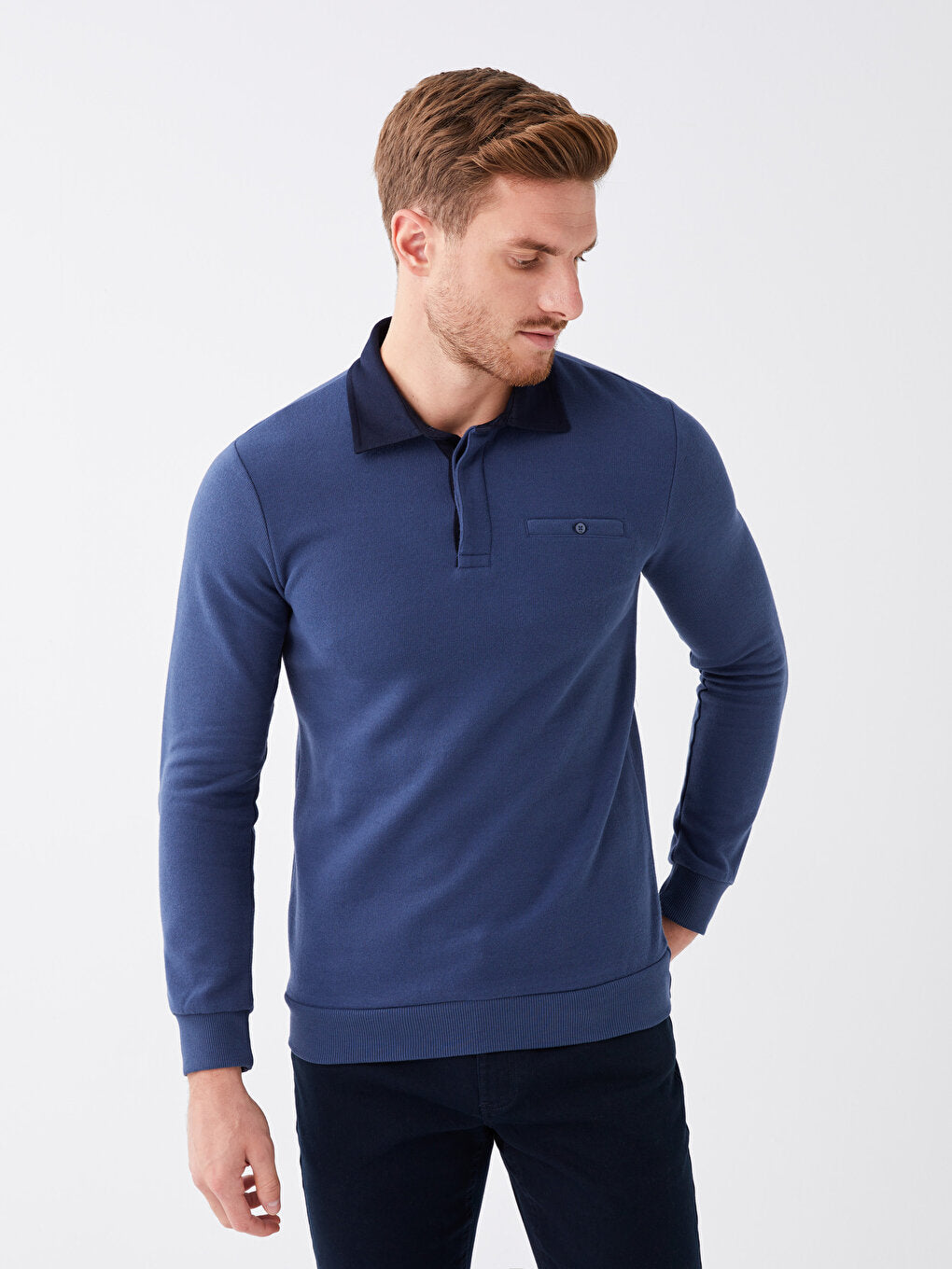 Polo Neck Long Sleeve Men's Sweatshirt