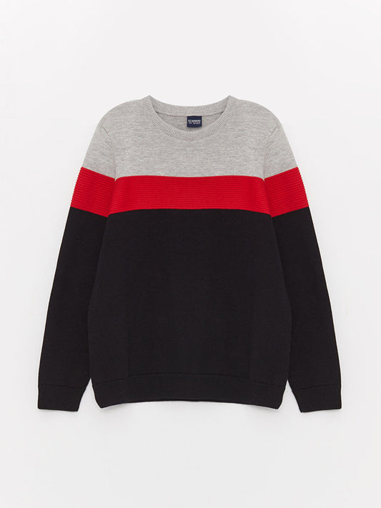 Crew Neck Color Block Long Sleeve Boy's Knitwear Sweater