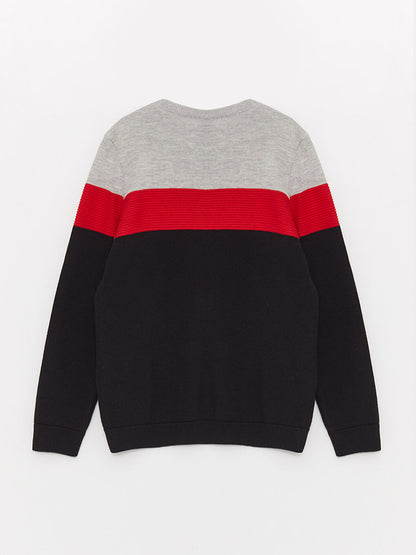 Crew Neck Color Block Long Sleeve Boy's Knitwear Sweater