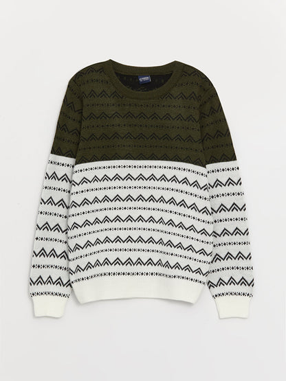 Crew Neck Patterned Long Sleeve Boy's Knitwear Sweater