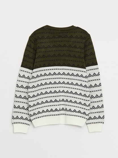 Crew Neck Patterned Long Sleeve Boy's Knitwear Sweater