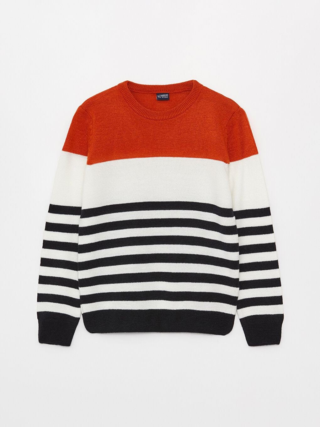 Crew Neck Striped Long Sleeve Boy's Knitwear Sweater