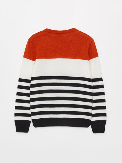 Crew Neck Striped Long Sleeve Boy's Knitwear Sweater