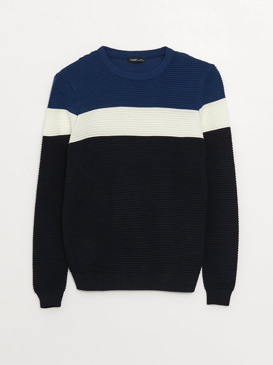 Crew Neck Long Sleeve Color Block Men's Knitwear Sweater