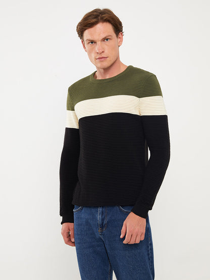 Crew Neck Long Sleeve Color Block Men's Knitwear Sweater