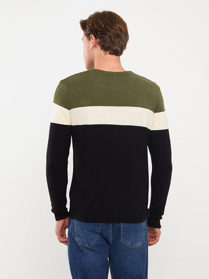 Crew Neck Long Sleeve Color Block Men's Knitwear Sweater