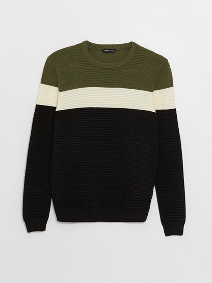 Crew Neck Long Sleeve Color Block Men's Knitwear Sweater