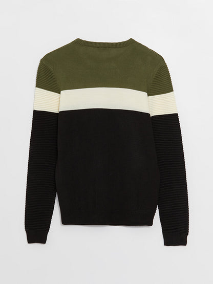 Crew Neck Long Sleeve Color Block Men's Knitwear Sweater