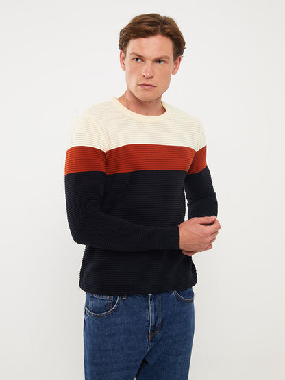 Crew Neck Long Sleeve Color Block Men's Knitwear Sweater