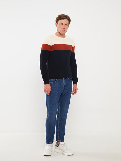 Crew Neck Long Sleeve Color Block Men's Knitwear Sweater