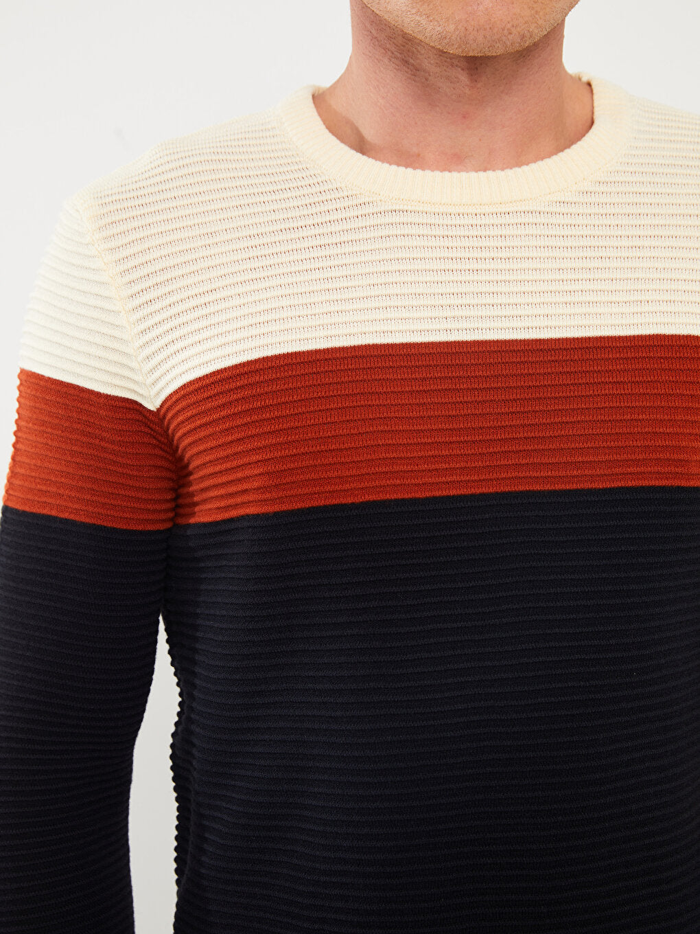 Crew Neck Long Sleeve Color Block Men's Knitwear Sweater