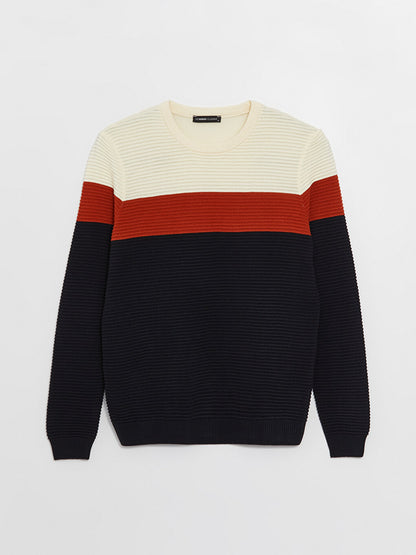 Crew Neck Long Sleeve Color Block Men's Knitwear Sweater