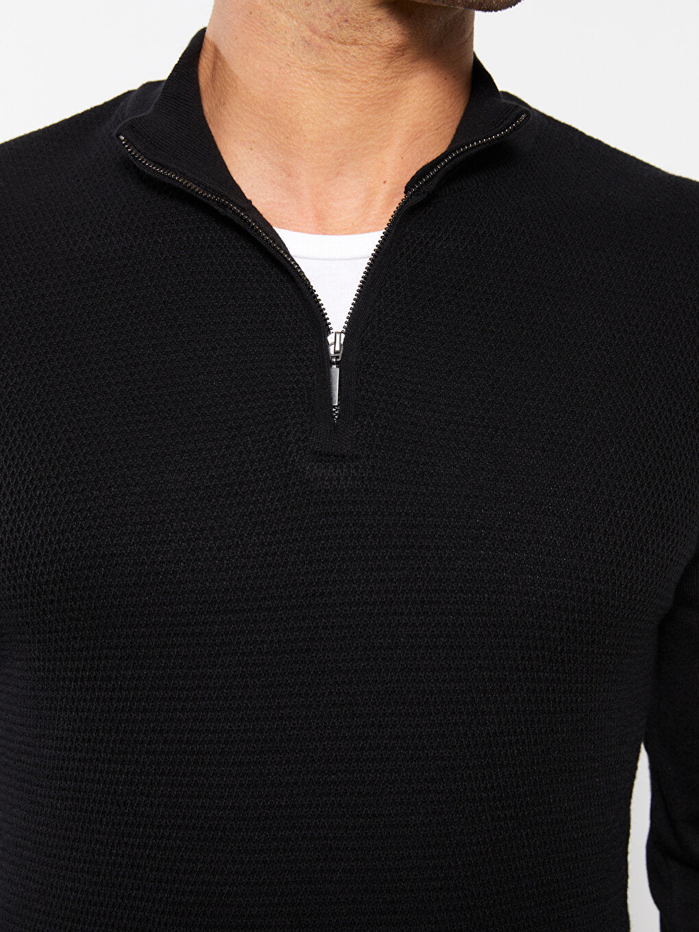 Zippered High Collar Long Sleeve Men's Knitwear Sweater