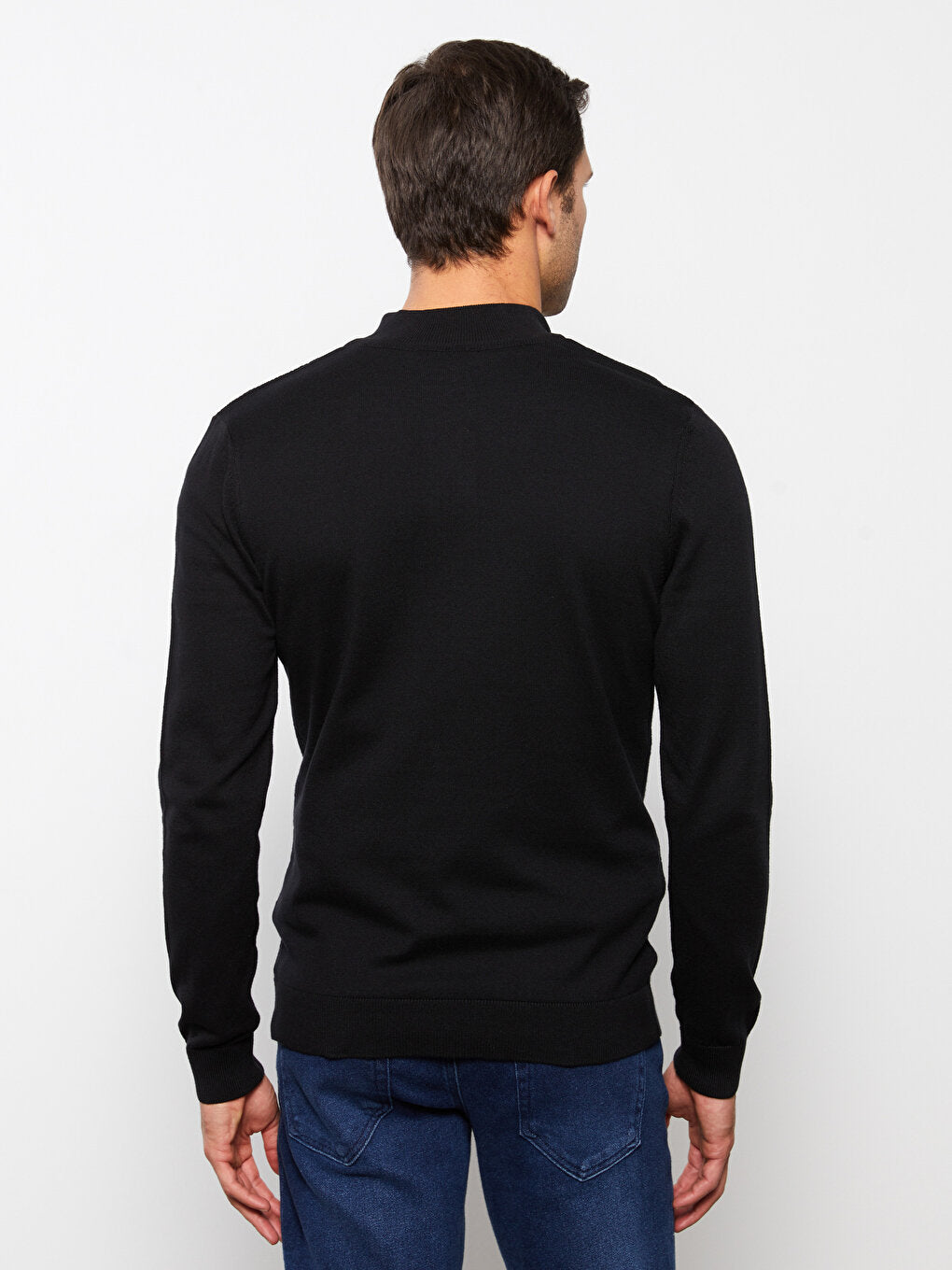 Zippered High Collar Long Sleeve Men's Knitwear Sweater