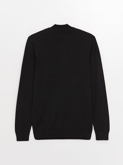 Zippered High Collar Long Sleeve Men's Knitwear Sweater