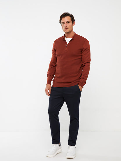 Zippered High Collar Long Sleeve Men's Knitwear Sweater