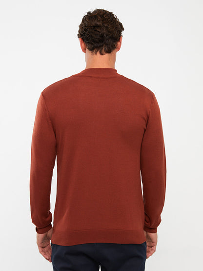 Zippered High Collar Long Sleeve Men's Knitwear Sweater