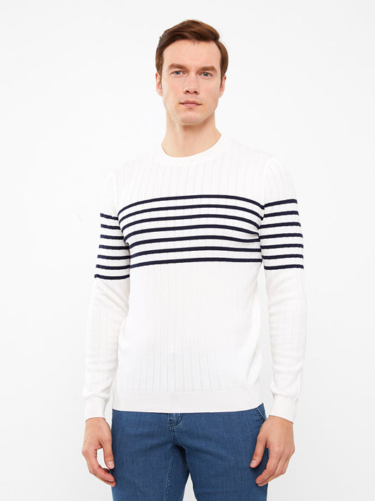 Crew Neck Long Sleeve Striped Men's Knitwear Sweater