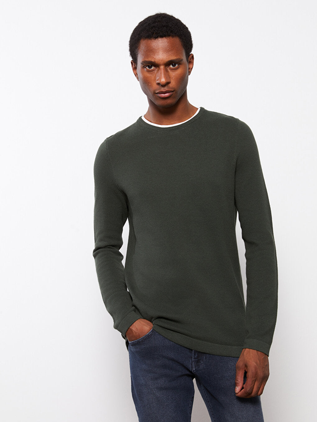 Crew Neck Long Sleeve Thin Men's Knitwear Sweater