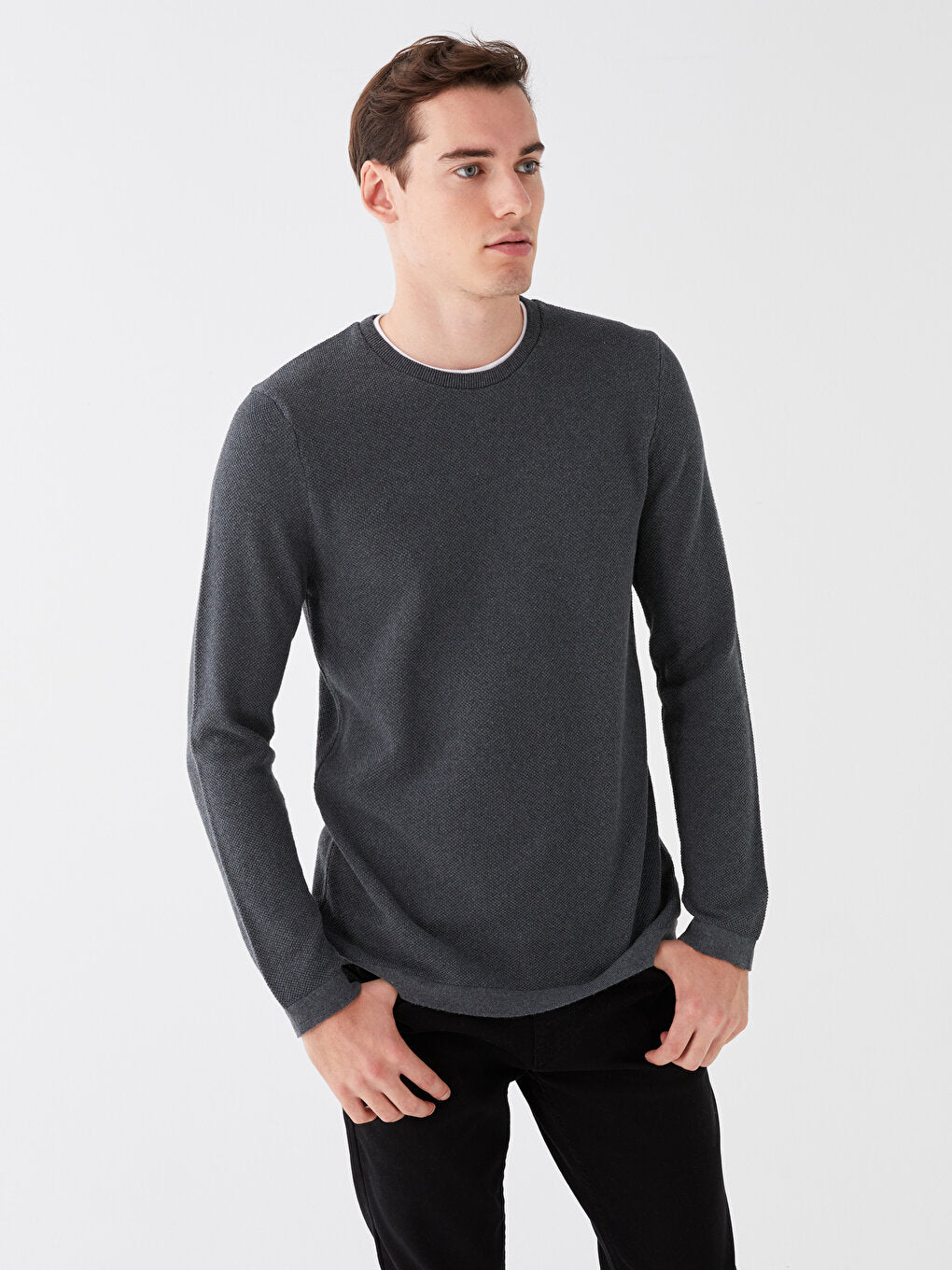 Crew Neck Long Sleeve Thin Men's Knitwear Sweater