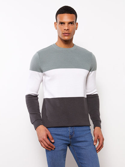 Crew Neck Long Sleeve Color Block Men's Knitwear Sweater