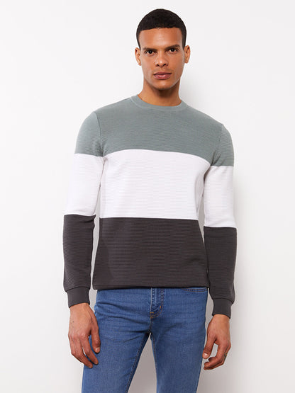 Crew Neck Long Sleeve Color Block Men's Knitwear Sweater