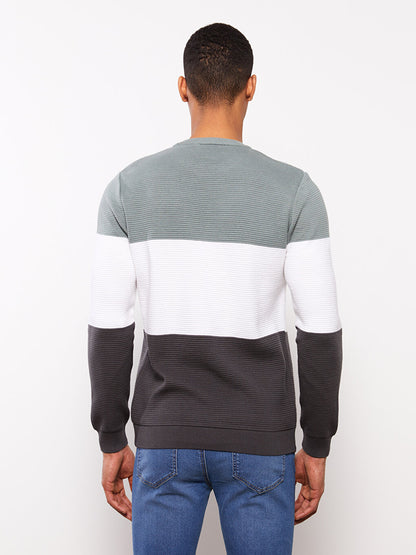 Crew Neck Long Sleeve Color Block Men's Knitwear Sweater