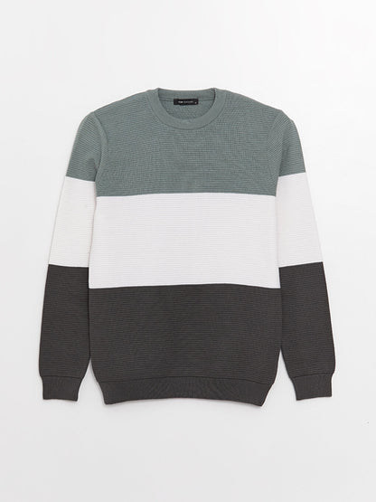 Crew Neck Long Sleeve Color Block Men's Knitwear Sweater