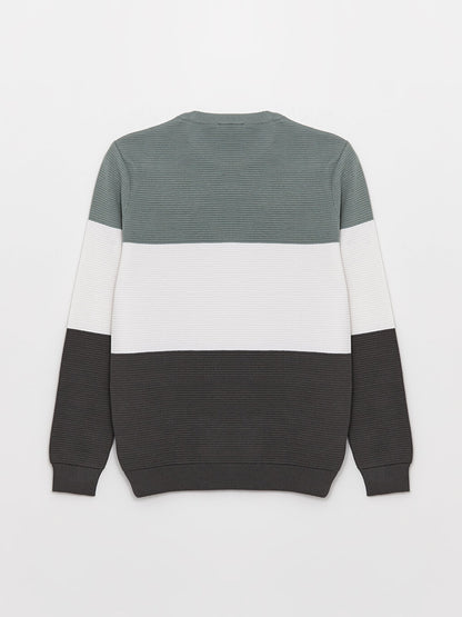 Crew Neck Long Sleeve Color Block Men's Knitwear Sweater