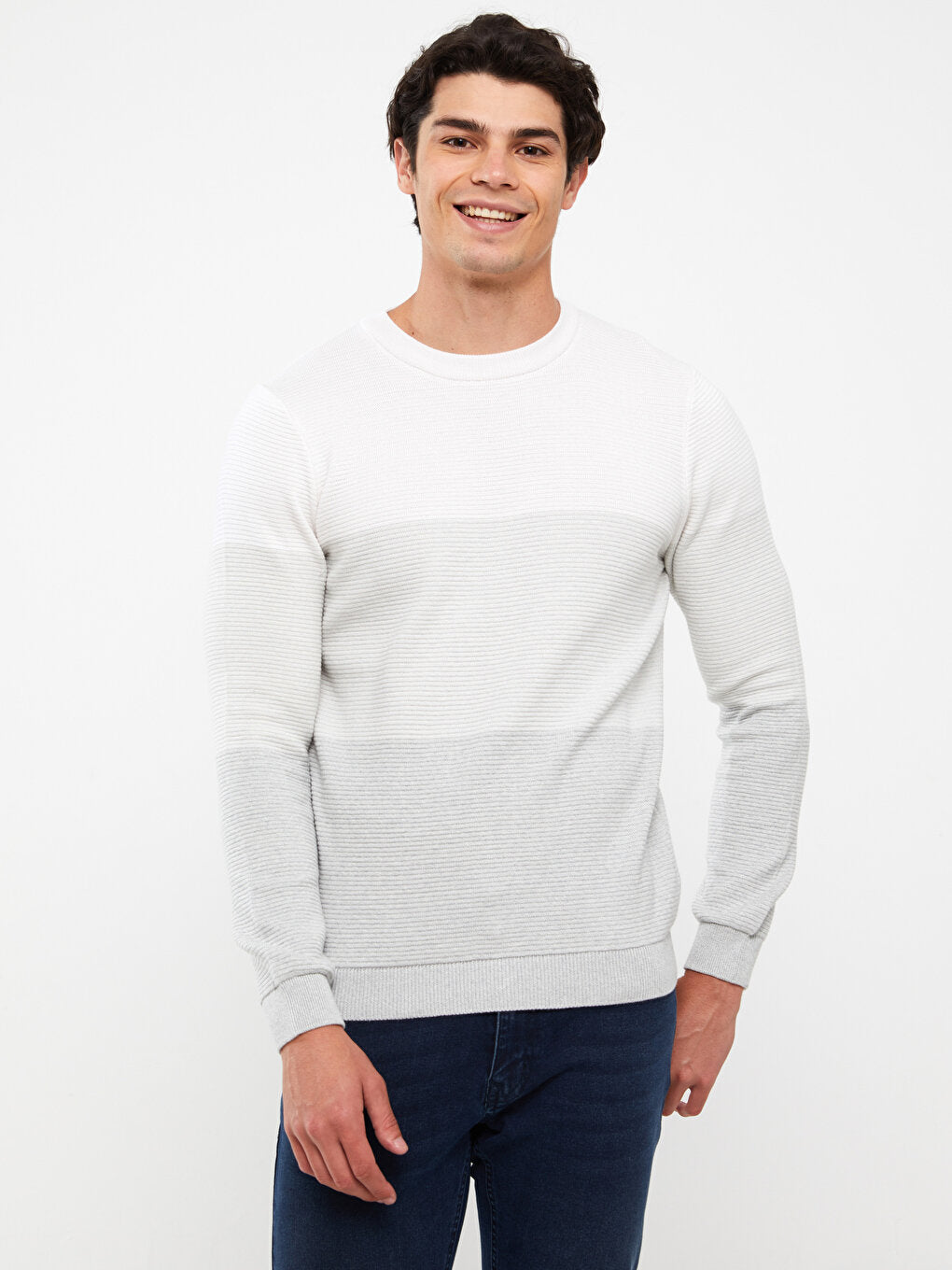 Crew Neck Long Sleeve Color Block Men's Knitwear Sweater