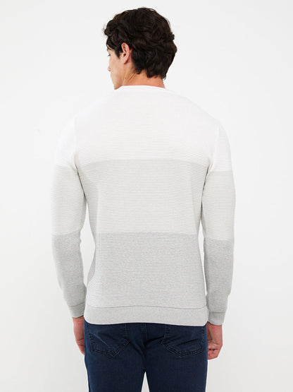 Crew Neck Long Sleeve Color Block Men's Knitwear Sweater