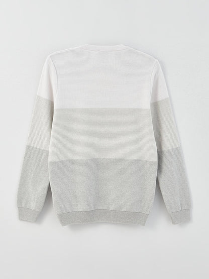 Crew Neck Long Sleeve Color Block Men's Knitwear Sweater