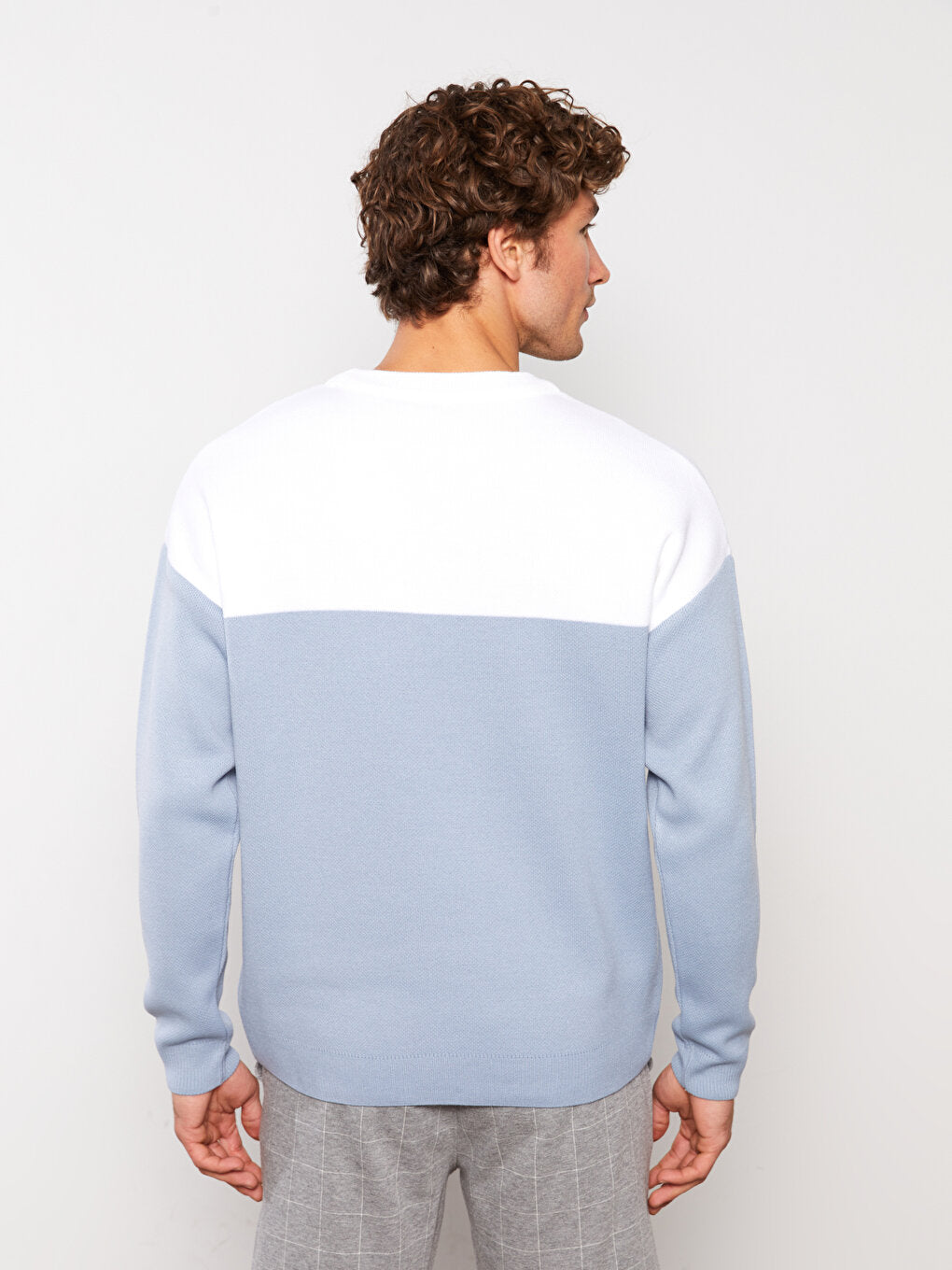 Crew Neck Long Sleeve Color Block Men's Knitwear Sweater