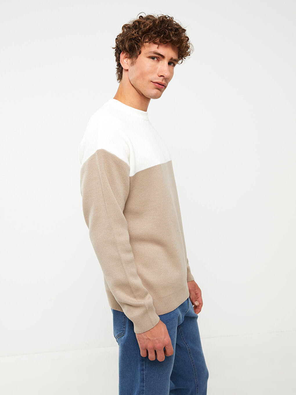 Crew Neck Long Sleeve Color Block Men's Knitwear Sweater