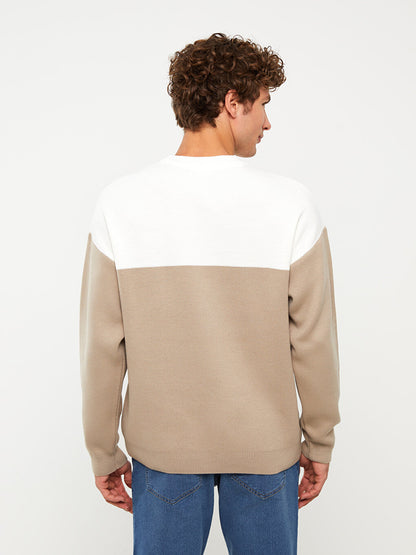 Crew Neck Long Sleeve Color Block Men's Knitwear Sweater