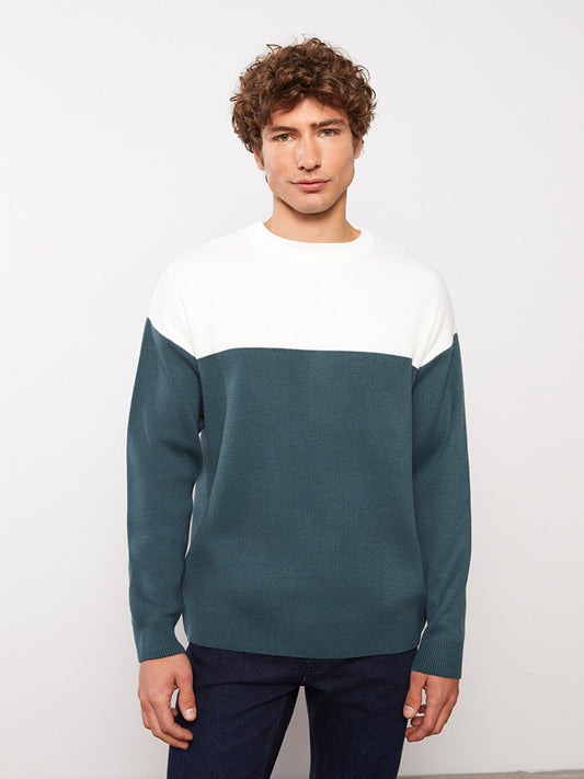 Crew Neck Long Sleeve Color Block Men's Knitwear Sweater