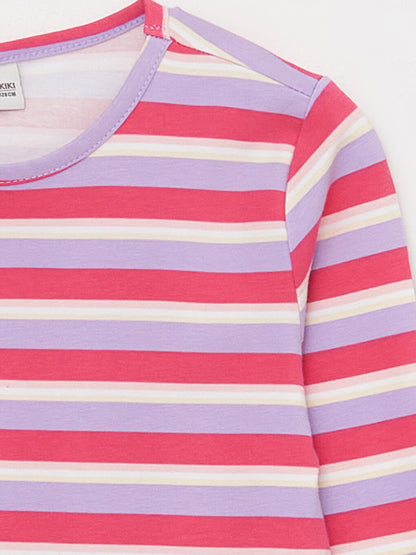 Crew Neck Striped Long Sleeve Girl's T-Shirt