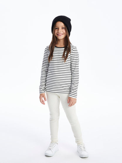 Crew Neck Striped Long Sleeve Girl's T-Shirt