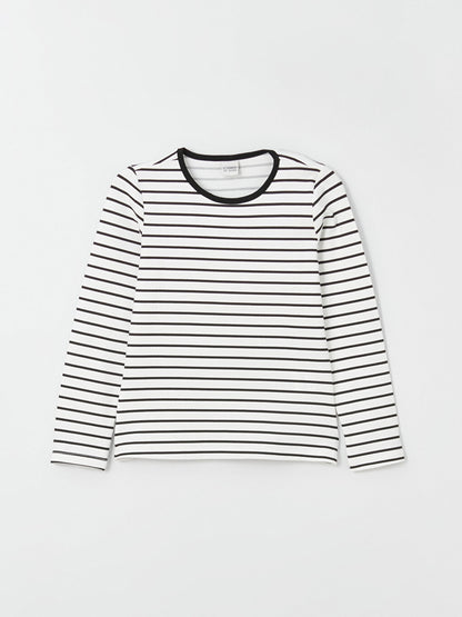 Crew Neck Striped Long Sleeve Girl's T-Shirt