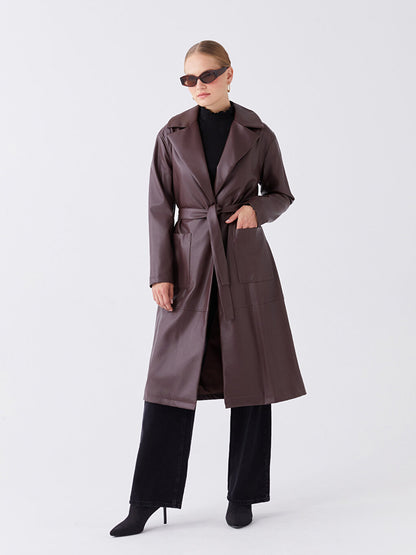 Jacket Collar Plain Long Sleeve Women's Leather Look Coat