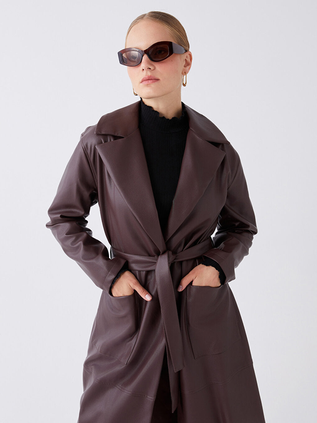 Jacket Collar Plain Long Sleeve Women's Leather Look Coat