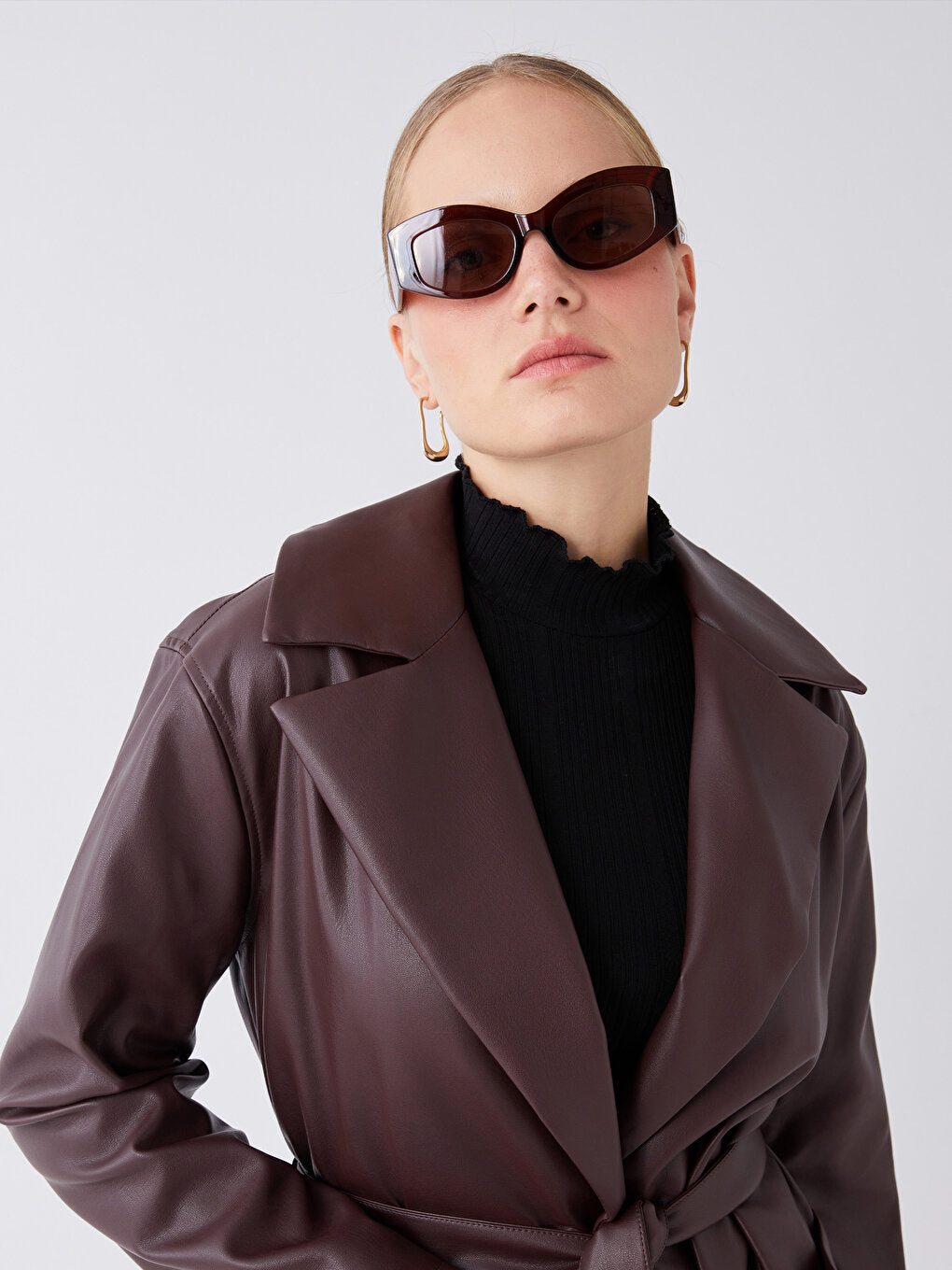 Jacket Collar Plain Long Sleeve Women's Leather Look Coat