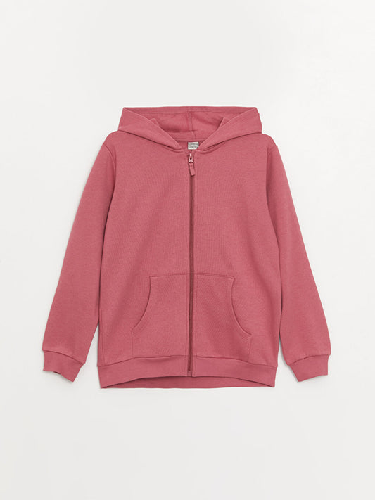 Hooded Basic Long Sleeve Girl's Zipper Sweatshirt