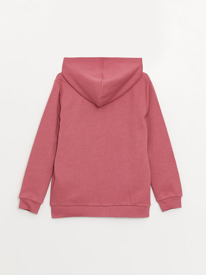 Hooded Basic Long Sleeve Girl's Zipper Sweatshirt