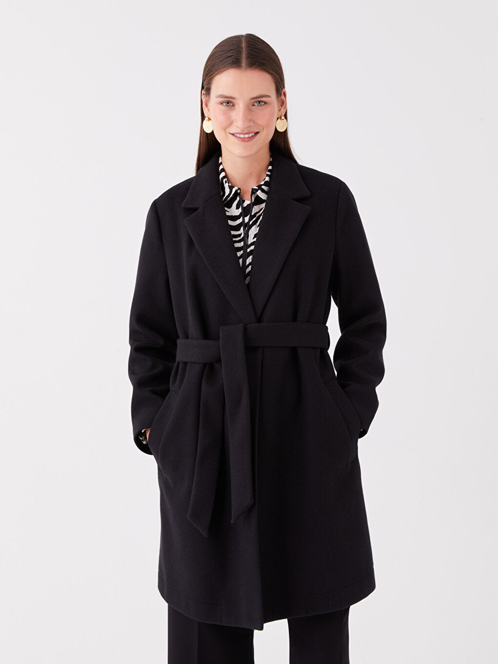 Women's Jacket Collar Plain Cashmere Coat