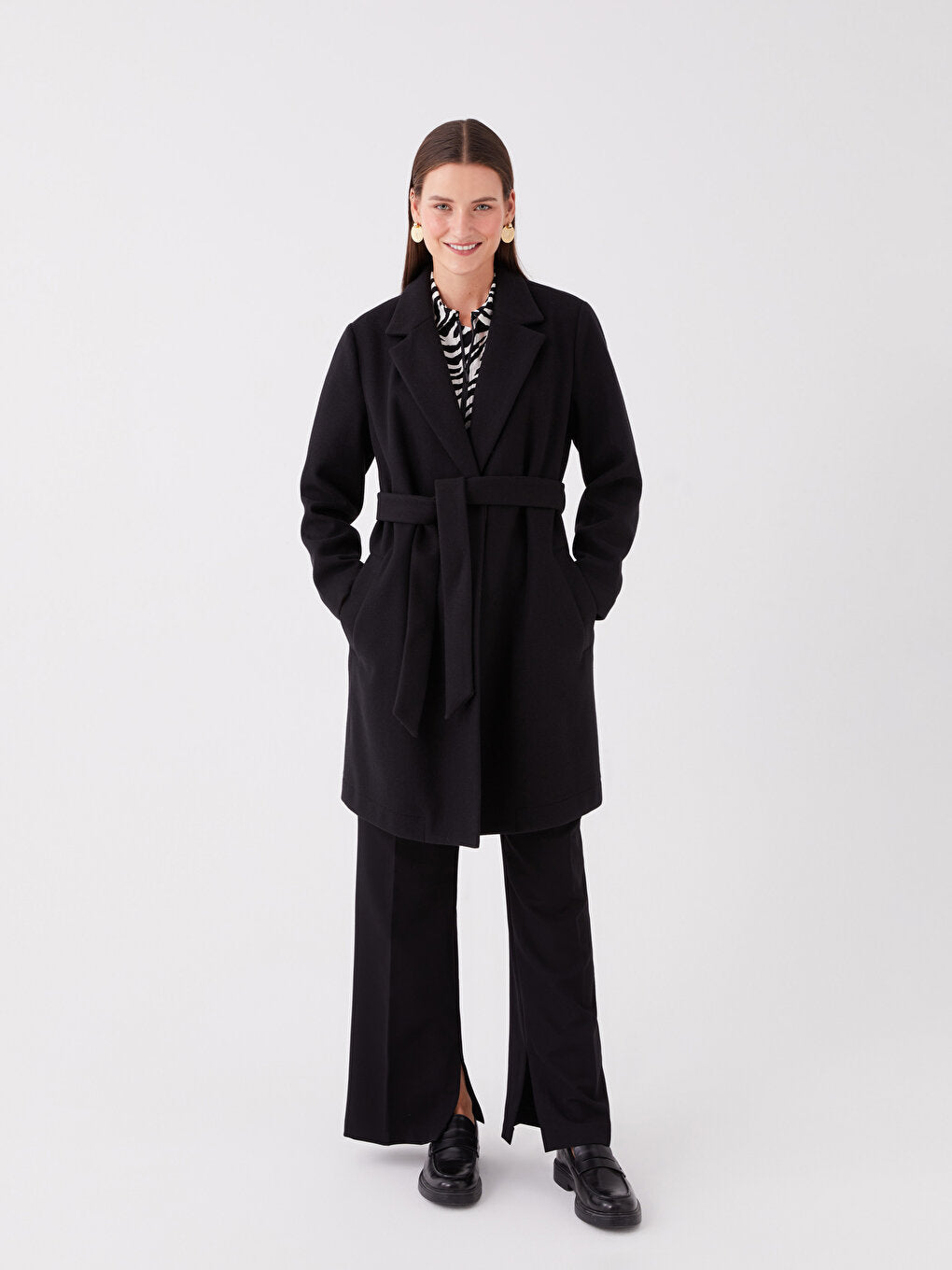 Women's Jacket Collar Plain Cashmere Coat