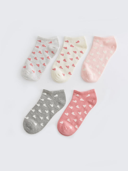 Heart Patterned Women's Booties Socks Pack of 5