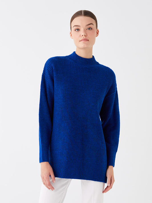 Half Turtleneck Plain Long Sleeve Women's Knitwear Tunic