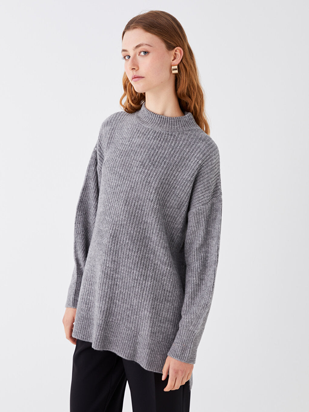 Half Turtleneck Plain Long Sleeve Women's Knitwear Tunic